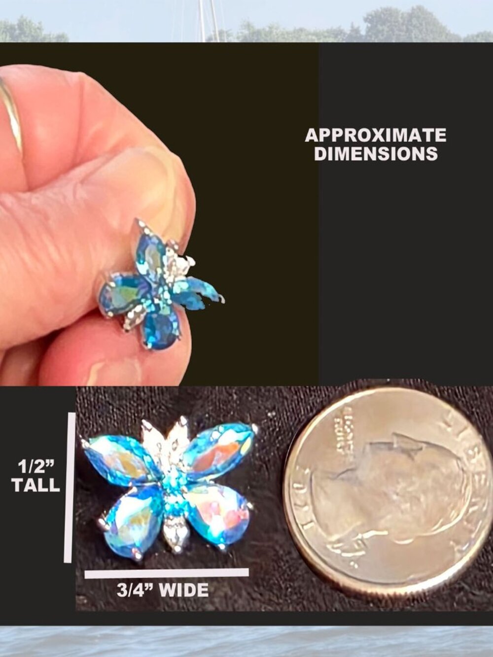 Kirks Folly Butterfly Earrings Iridescent Blue Aurora Borealis Crystals - Picture 7 of 9
